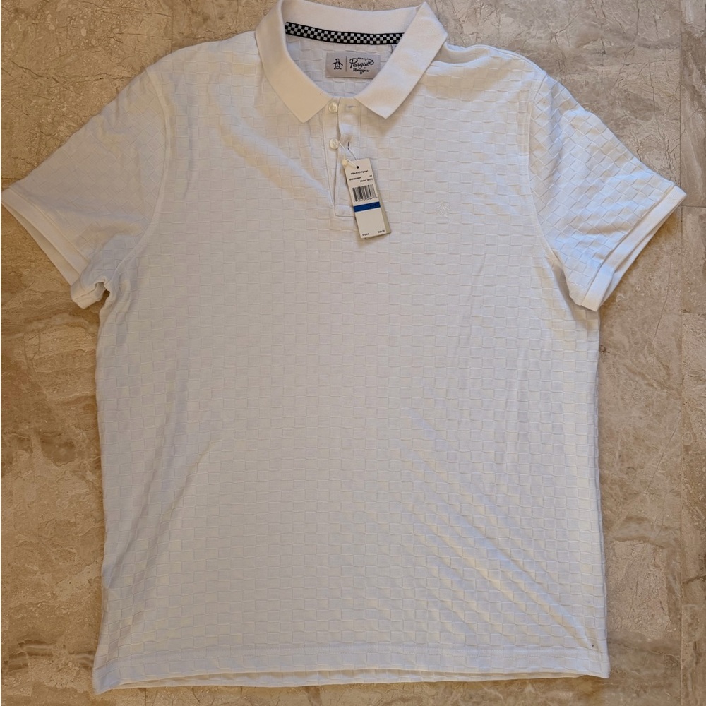 Original Penguin Polo Shirt Mens XL White Textured Short Sleeve Retro NWT
